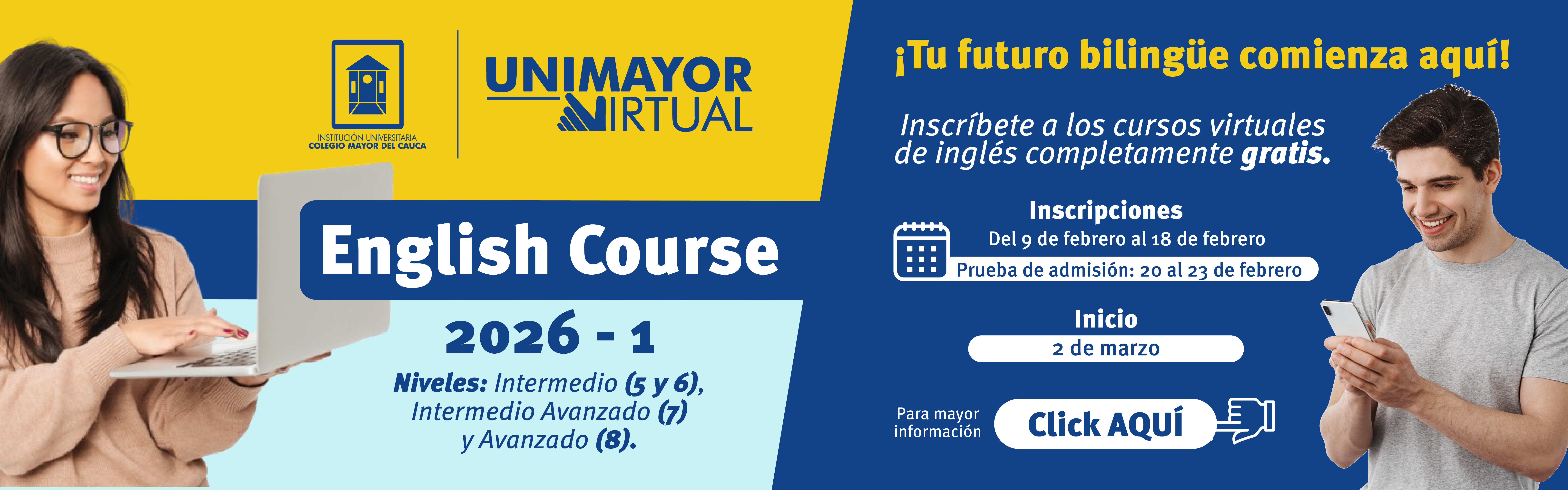Banner del Curso de Inglés UNIMAYOR Virtual 2026-1