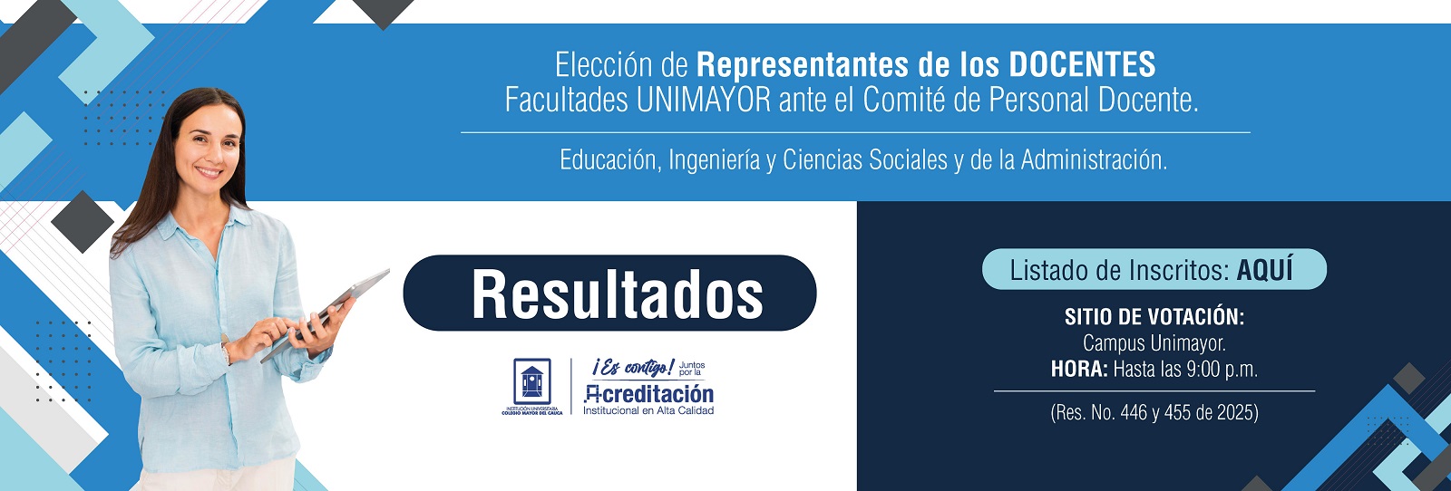 Fase I Banner Elecc Rep. Egre Est ante Cons de la Fac de Arte y Diseño