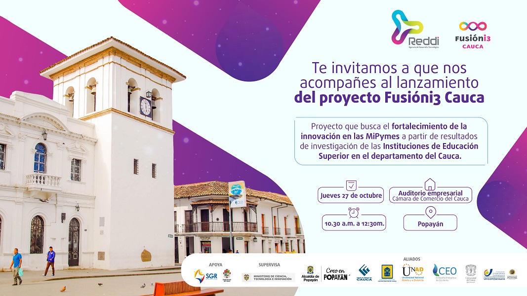 Invitación lanzamiento proyecto Fusióni3 Cauca